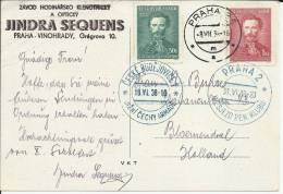 CHECOSLOVAQUIA POSTAL 1938 PRAHA JINDRICH FUGNER CON MAT ESPECIALES - Covers & Documents