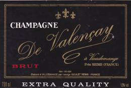 ETIQUETTE DE CHAMPAGNE DE VALENCAY à Vaudemanges Près Reims (51) - Alcools