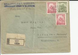 CHECOSLOVAQUIA BOHEMIA Y MORAVIA 1942 CERTIFICADA SCHLAN SLANY A ZWICKAU SELLO CASTILLOS AL DORSO MATASELLOS LLEGADA - Cartas & Documentos