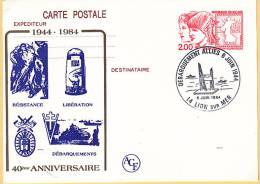 - Carte Postale Entiers Postaux 2F Philex Jeunes - 40 ° Anniversaire De La Libération - Juin 1984 - LION Sur MER 14 - - Postales  Transplantadas (antes 1995)