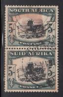 South Africa Used Scott #66 Vertical Pair 5sh Ox Wagon - Stain, Perfs Separating - Used Stamps