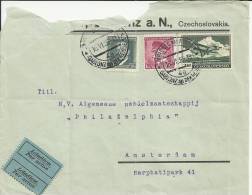 CHECOSLOVAQUIA CC CORREO AEREO A AMSTERDA, 1936 MAT JABLONEC NAD NISOU AL DORSO MAT PRAHA AEREO - Airmail