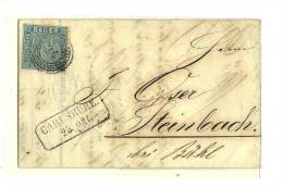 BADE  L.S.I. Tarif à 3 Kreuzer N°10a Obl.d'Essai  Roue 5 Cercles Dent-exterieur N°24 Gare De CARLSRHURE 25.10.1860 - Briefe U. Dokumente