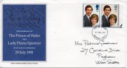 GREAT BRITAIN 1981 FDC  MARRIAGE OF PRINCE CHARLES AND LADY DIANA SPENCER - 1981-1990 Decimal Issues