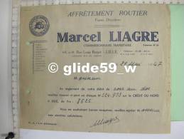 Facture Affrêtement Routier Marcel LIAGRE - LILLE - 21 Mai 1947 - Transport