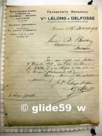 Facture Transports Généraux Vve LELONG & DELFOSSE - FOURMIES - 16 Décembre 1921 - Transportmiddelen