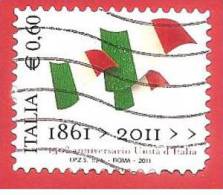 ITALIA REPUBBLICA USATO - 2011 - 150º Anniversario Dell´unità D´Italia - Bandiere Italiane -  € 0,60 - S. 3212 - 2011-20: Used