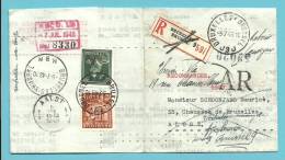 724T+762 Op Brief Aangetekend-AR, BRUXELLES 9J ->ALOST, Aantekenstrookje Geannuleerd Met "croix De Saint-André" Stempel - 1946 -10 %