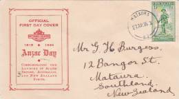 New Zealand 1936 Anzac Half Penny Red Colour FDC - FDC