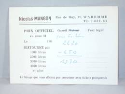Carte Pour Gasoil Et Fuel Léger De Nicolas Mangon, 27 Rue De Huy à Waremme - 1950 - ...