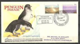 Expedition Antarctique A La Base Mawson (Penguins)  1 Janvier 1988, Oblit.chiens De Traineaux. - Pinguini