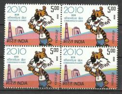 INDIA, 2008, XIX Commonwealth Games, With Shera The Mascot,  Block Of 4, MNH,  (**) - Unused Stamps