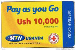 Uganda, MTN, Pay As You Go, Ush 10,000, Airtime Card, Red Cross, 2 Scans. - Ouganda