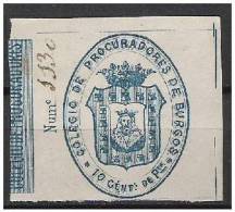 037-SELLO FISCAL COLEGIO PROCURADORES BURGOS AZUL 10 CENTIMOS.SPAIN REVENUE SIN DEFECTOS GRANDES MARGENES - Revenue Stamps