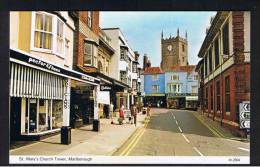 RB 916 - Postcard - St Mary's Church Tower & Shops - Marlborough Wiltshire - Autres & Non Classés