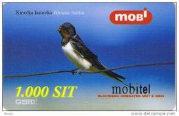 Slovenia, Mobitel, Birds 1, 1000 Tolarjev, Swallow, Exp. 31/12/2000. - Slovénie