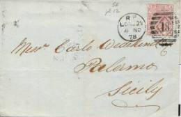 Great Britain 1878 Jacket Of Letter From London To Palermo (Italy) With 2 1/2 Pence Plate 12 - Brieven En Documenten