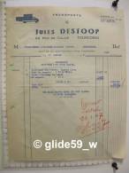 Facture Transports Jules DESTOOP - TOURCOING - 22 Janvier 1947 - Transportmiddelen