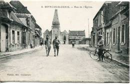 Delcampe - Cpa        (60)         Estrées  St-Denis     -   Rue De L'Eglise     Animée - Estrees Saint Denis
