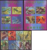 BHUTAN  - INSECT 3D - HONEYBEES, BEETALES , DRAGONFLY  ++  - **MNH - 1969 - RARE COMPLET - Bhutan