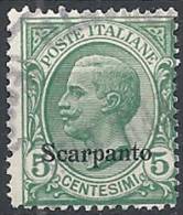 1912 EGEO SCARPANTO USATO EFFIGIE 5 CENT - RR11204 - Egeo (Scarpanto)