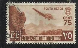 AFRICA ORIENTALE ITALIANA 1938 SOGGETTI VARI AEREA 75 C TIMBRATO - Africa Orientale Italiana