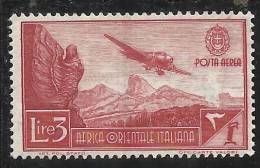 AFRICA ORIENTALE ITALIANA AOI 1938 SOGGETTI VARI POSTA AEREA AIR MAIL LIRE 3 MNH - Africa Orientale Italiana