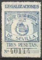 9161-SELLO FISCAL PREFECTO  CLASICO SEVILLA 3 PESETAS COLEGIO NOTARIAL SIGLO XIX - Fiscaux