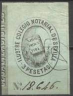 9164-SELLO FISCAL CLASICO SEVILLA 3 PESETAS COLEGIO NOTARIAL SIGLO XIX COLOR  VERDE AZULADO - Revenue Stamps