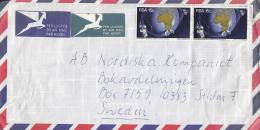 South Africa Airmail Lugpos Label 1976 Cover Brief To Sweden Satellite Communication Globe Map Landkarte (Pair) - Aéreo