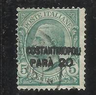 LEVANTE COSTANTINOPOLI 1922 SOPRASTAMPATO D'ITALIA ITALY OVERPRINTED PARA 20 SU CENT. 5 C USATO USED OBLITERE' - Europese En Aziatische Kantoren