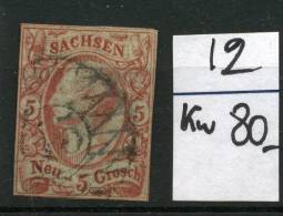 Sachsen 12 Ø   Cote 80 € Michel   4 Marges Complètes - Saxony