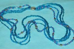 COLLIER Perles BLEU TURQUOISE 4 BRINS TORSADES 61  Cms - Necklaces/Chains