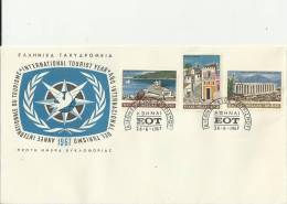 GREECE 1967-  FDC  INTERNATIONAL TOURIST YEAR W 3  STS  OF 2,50-4,50-6(SKOPELOS-VASSES TEMPLE-PLAKA)  ATHENS JUNE 26 REG - FDC