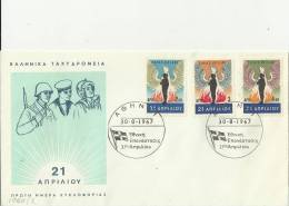GREECE 1967-  FDC  EMBLEM OF THE APRIL 21ST REGIME W 3  STS  OF 2,50-3-4,50 ATHENS AUG 30 REGRE1012 - FDC