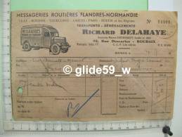 Facture Messageries Routières Flandres-Normandie - Transports - Déménagements - Richard DELAHAYE - ROUBAIX - 17 Juillet - Transports