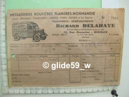 Facture Messageries Routières Flandres-Normandie - Transports - Déménagements - Richard DELAHAYE - ROUBAIX - 8 Décembre - Transport