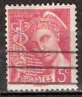 Timbre France Y&T N° 406 (3) Obl.  Type Mercure.  5 C. Rose. Cote 0,15 € - 1938-42 Mercure