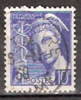 Timbre France Y&T N° 407 (2) Obl.  Type Mercure.  10 C. Outremer. Cote 0,15 € - 1938-42 Mercurio