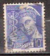 Timbre France Y&T N° 407 (4) Obl.  Type Mercure.  10 C. Outremer. Cote 0,15 € - 1938-42 Mercurius