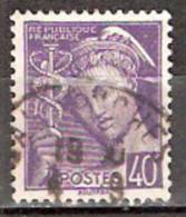 Timbre France Y&T N° 413 (2) Obl.  Type Mercure.  40 C. Violet. Cote 0,15 € - 1938-42 Mercure