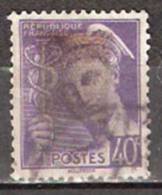 Timbre France Y&T N° 413 (3) Obl.  Type Mercure.  40 C. Violet. Cote 0,15 € - 1938-42 Mercurio