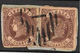 Dos 4 Cuartos Isabel II 1862, Parrilla Numeral 1 MADRID, Num 58 º - Gebruikt