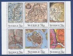 Sweden 1991 Facit # 1672-1677, Swedish Maps. Se-tenant Pane From Booklet H413, MNH (**) - Neufs