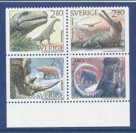 Sweden 1992 Facit # 1755-1758, Prehistoric Animals. Se-tenant Block F 4 From Booklet H430, MNH (**) - Unused Stamps