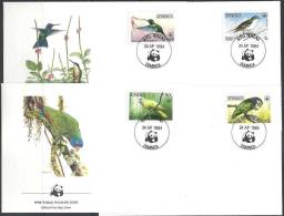 1984 DOMINIQUE 794-97** Oiseaux, WWF, 4 FDC - Dominica (1978-...)