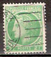 Timbre France Y&T N° 680 (5) Obl.  Type Cérès De Mazelin.  2 F. Vert-jaune. Cote 0,15 € - 1945-47 Cérès De Mazelin