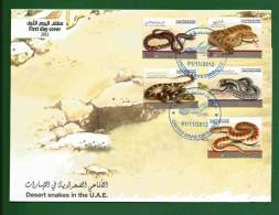 UAE ARABI / EMIRATES ARABES 2012 - DESERT SNAKES - CACHET UA FDC / COVER MNH ** AS SCAN - VIPER , REARFANG , SAND BOA - Snakes