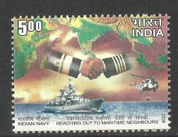 INDIA, 2008, Navy Day, Ship Helicopter, "Reaching Out To Maritime Neighbours", Handshake,  MNH, (**) - Neufs