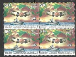 INDIA, 2008, Navy Day,, Ship, Helicopter "Reaching Out To Maritime Neighbours", Handshake, Block Of 4,  MNH, (**) - Unused Stamps